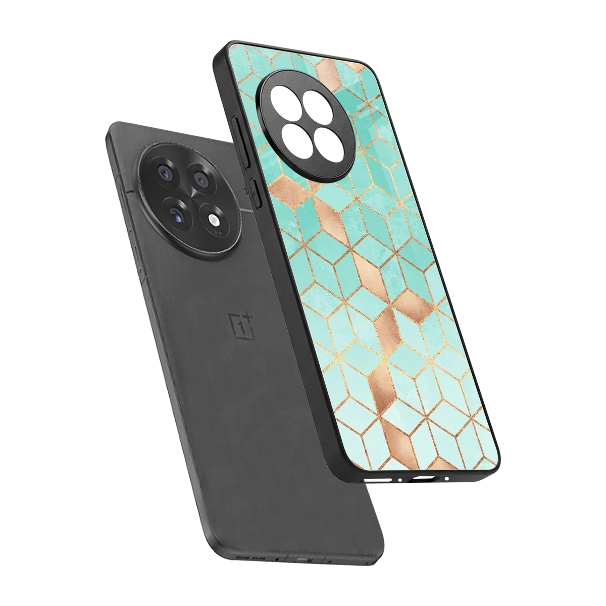 Aqua Mosaic sleek oneplus 13r cover with tempered glass back and TPU edges