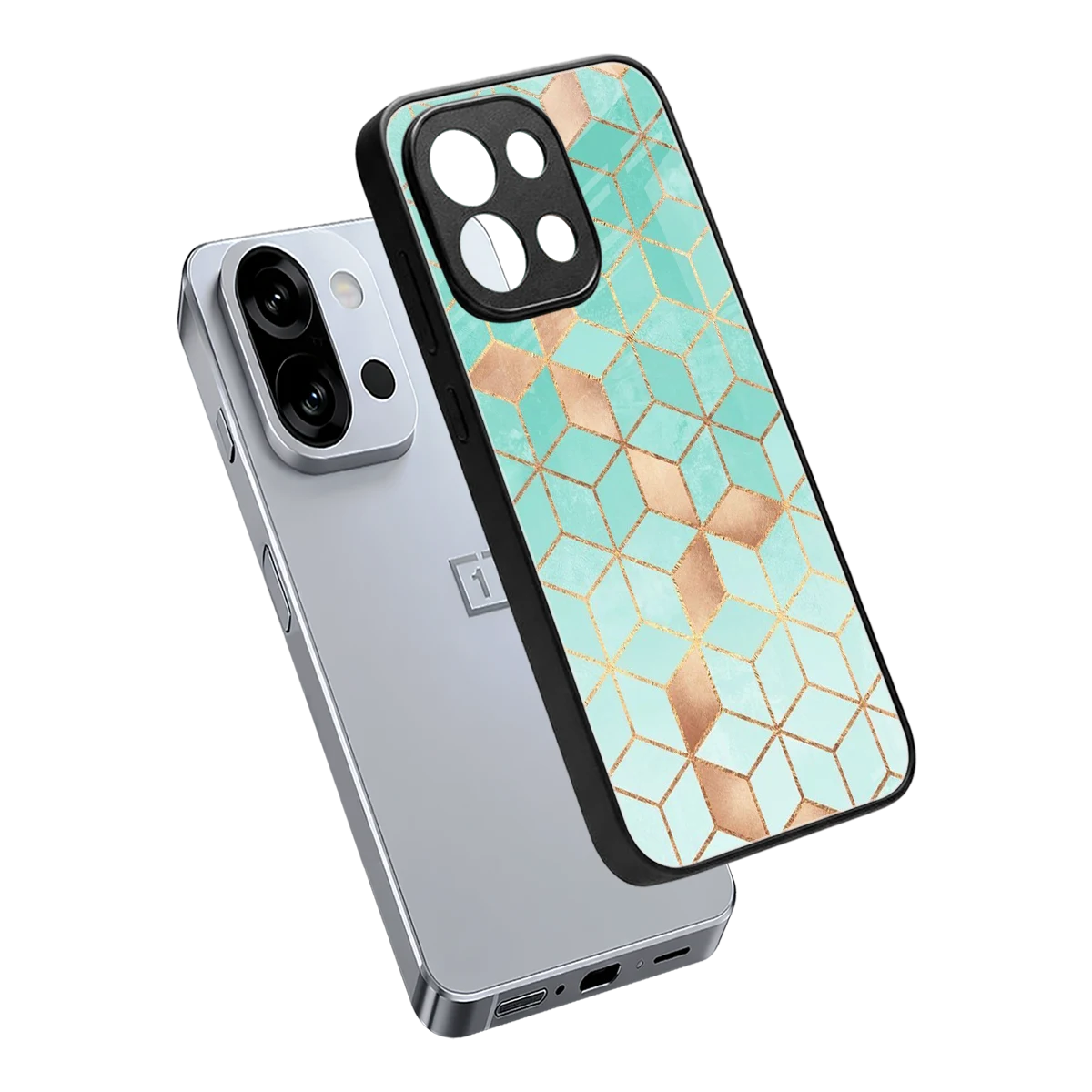 Aqua Mosaic sleek oneplus 13s cover with tempered glass back and TPU edges