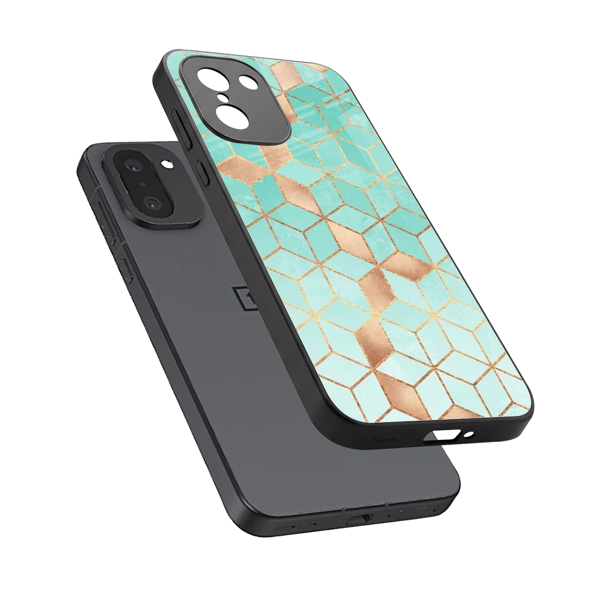 Aqua Mosaic sleek oneplus 15r cover with tempered glass back and TPU edges