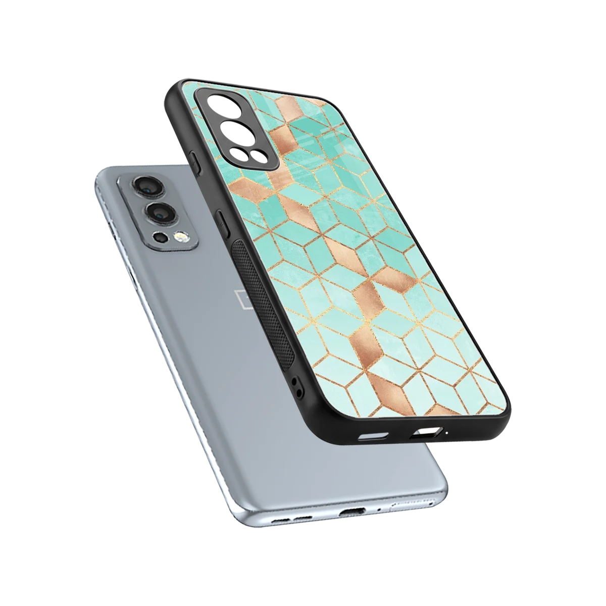 Aqua Mosaic sleek oneplus nord 2 cover with tempered glass back and TPU edges