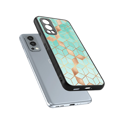 Aqua Mosaic sleek oneplus nord 2 cover with tempered glass back and TPU edges