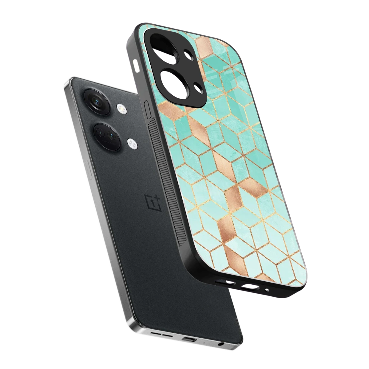 Aqua Mosaic sleek oneplus nord 3 cover with tempered glass back and TPU edges