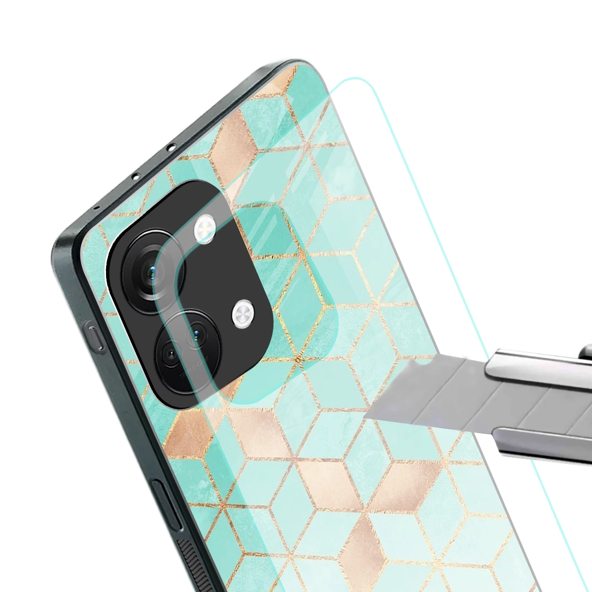 Aqua Mosaic stylish phone case for oneplus nord 3 | glossy glass and slim fit