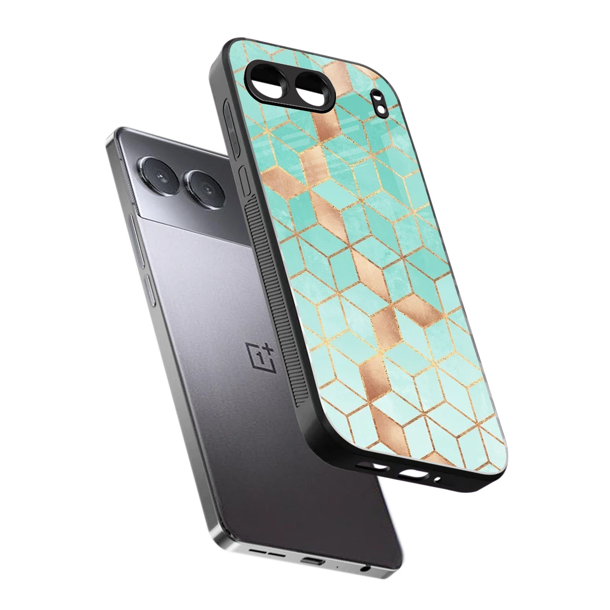 Aqua Mosaic sleek oneplus nord 4 cover with tempered glass back and TPU edges