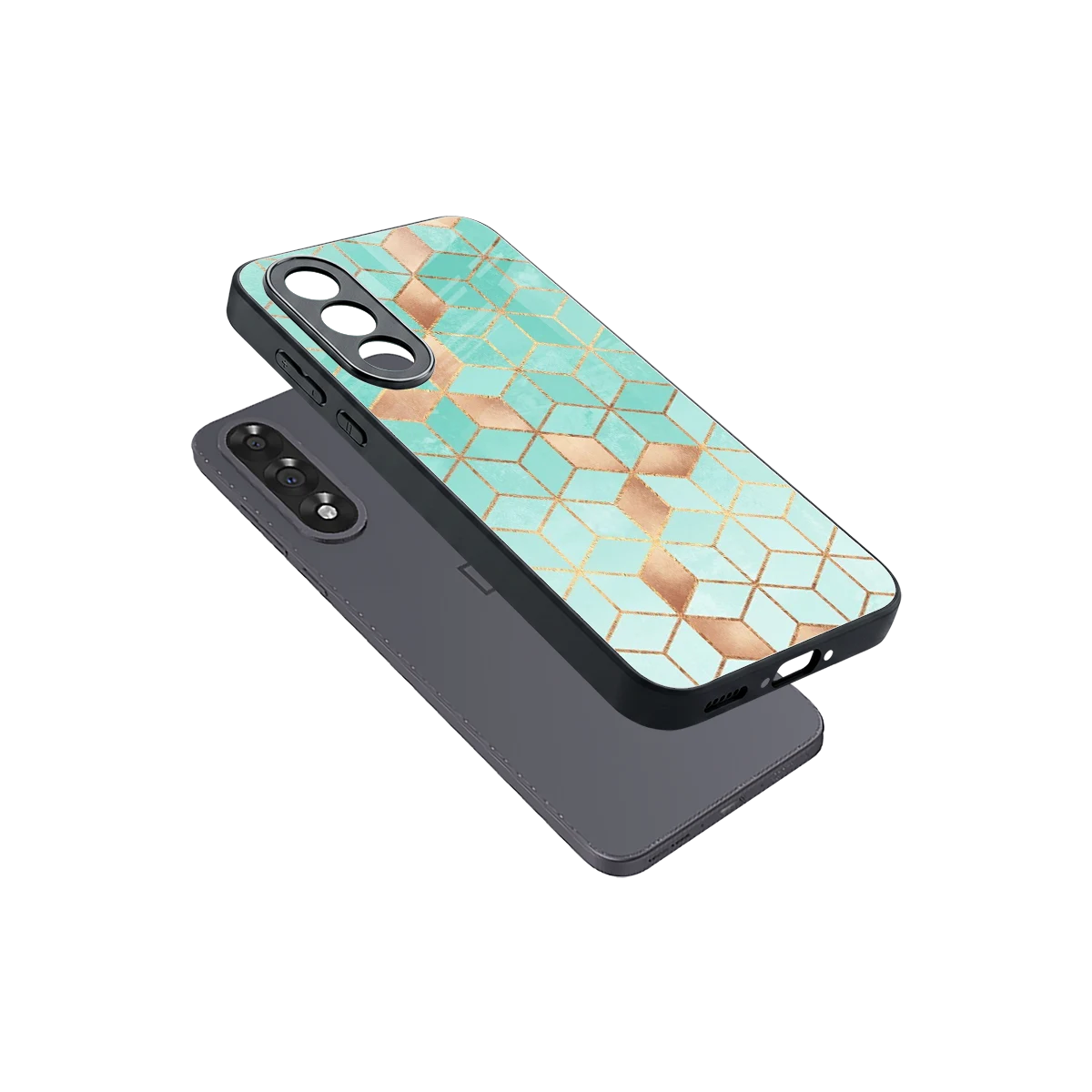 Aqua Mosaic sleek oneplus nord 5 cover with tempered glass back and TPU edges