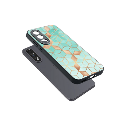 Aqua Mosaic sleek oneplus nord 5 cover with tempered glass back and TPU edges