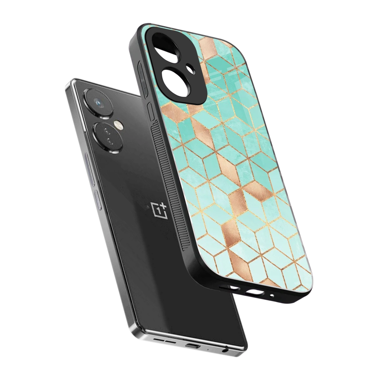 Aqua Mosaic sleek oneplus nord ce 3 cover with tempered glass back and TPU edges