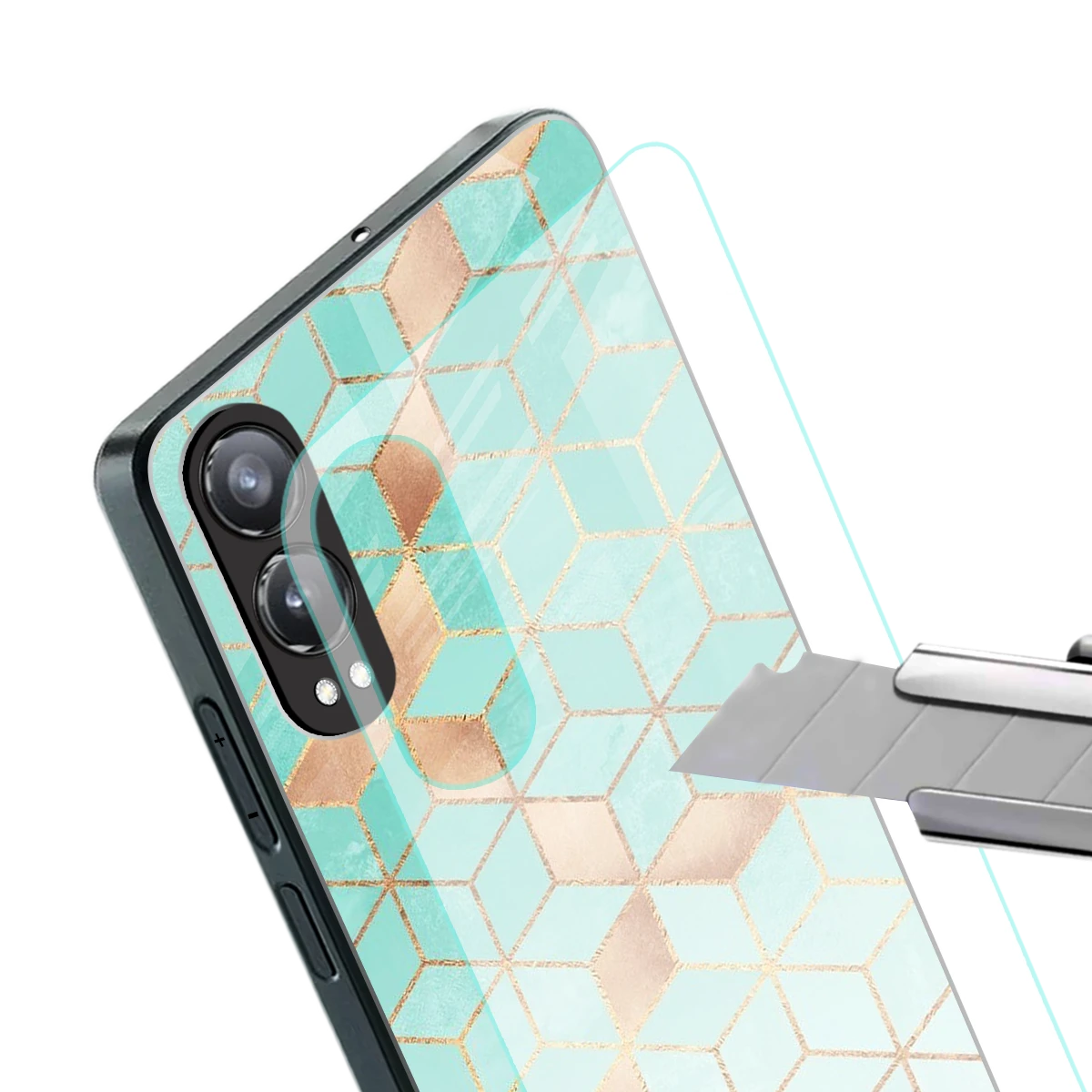 Aqua Mosaic stylish phone case for oneplus nord ce 4 lite | glossy glass and slim fit