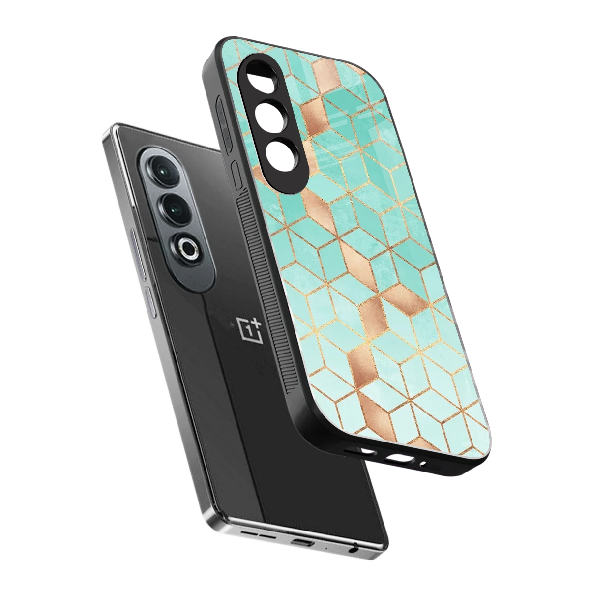 Aqua Mosaic sleek oneplus nord ce 4 cover with tempered glass back and TPU edges