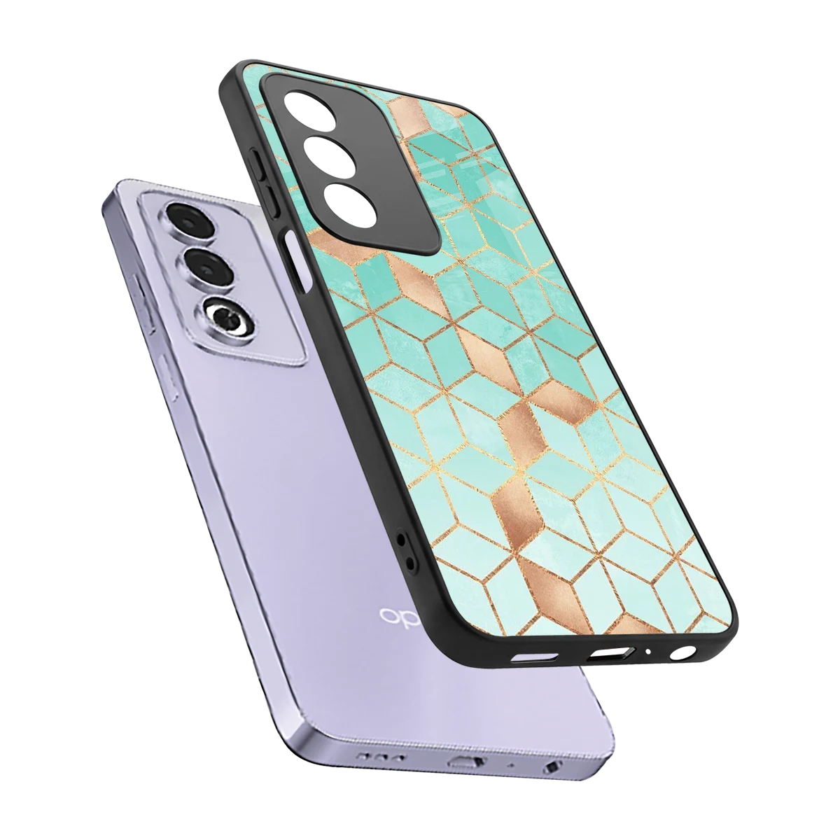 Aqua Mosaic sleek oppo a3 pro cover with tempered glass back and TPU edges