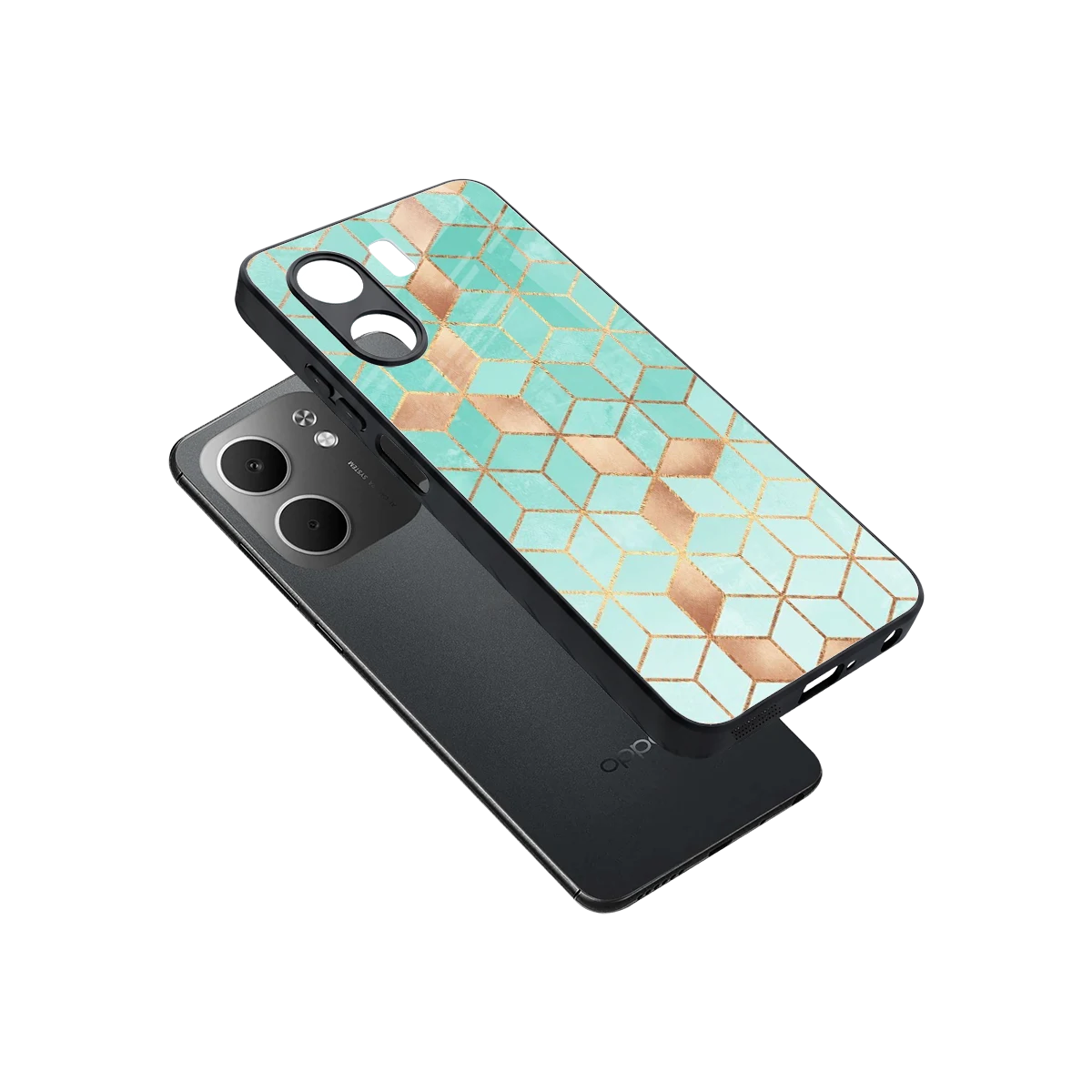 Aqua Mosaic sleek oppo a5x 5g cover with tempered glass back and TPU edges