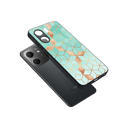 Aqua Mosaic sleek oppo a5x 5g cover with tempered glass back and TPU edges