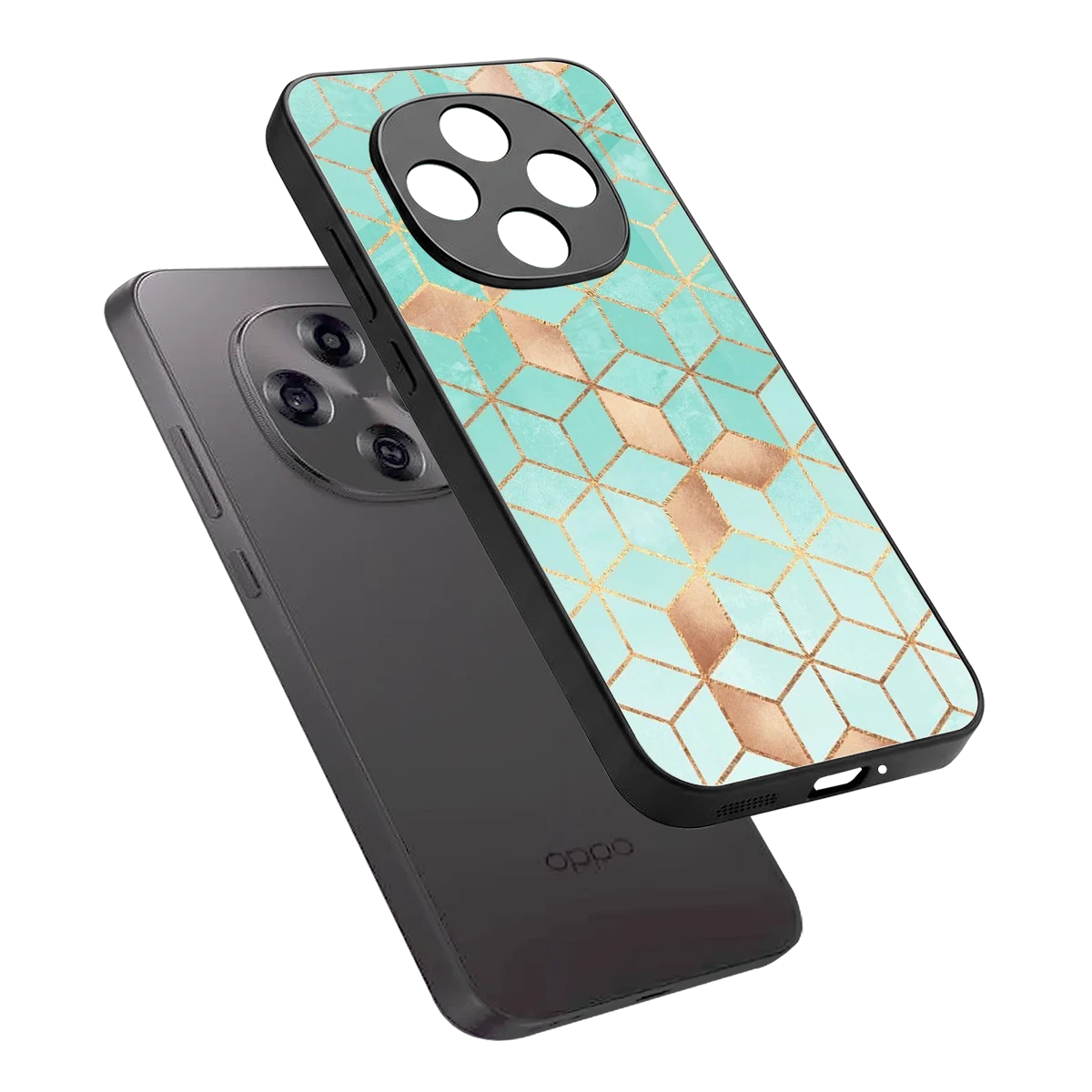 Aqua Mosaic sleek oppo f31 pro 5g cover with tempered glass back and TPU edges