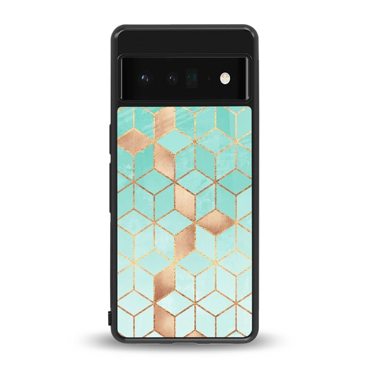 Aqua Mosaic back phone cover | glass case for google pixel 6 pro