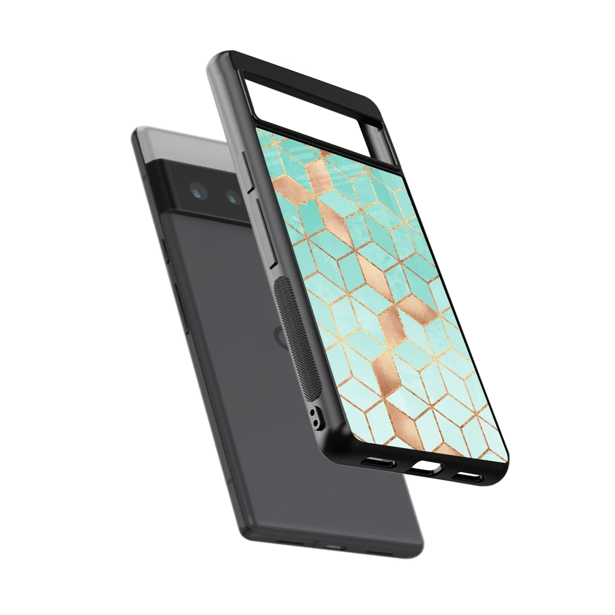 Aqua Mosaic sleek google pixel 6 pro cover with tempered glass back and TPU edges