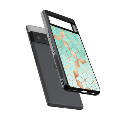 Aqua Mosaic sleek google pixel 6 pro cover with tempered glass back and TPU edges
