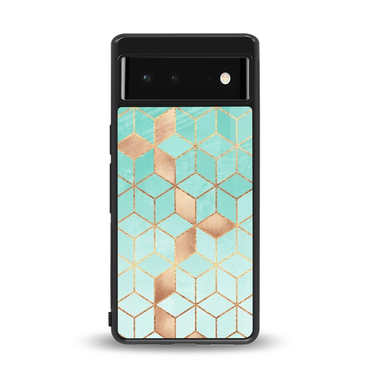Aqua Mosaic back phone cover | glass case for google pixel 6