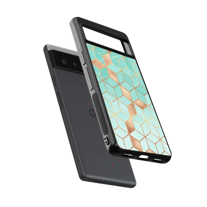 Aqua Mosaic sleek google pixel 6a cover with tempered glass back and TPU edges