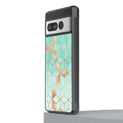 Aqua Mosaic stylish phone case for google pixel 7 pro | glossy glass and slim fit