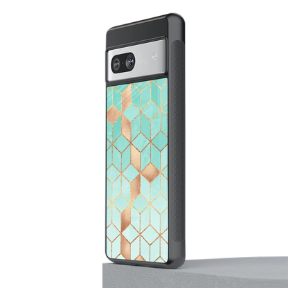 Aqua Mosaic stylish phone case for google pixel 7a | glossy glass and slim fit