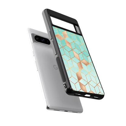 Aqua Mosaic sleek google pixel 8 pro cover with tempered glass back and TPU edges
