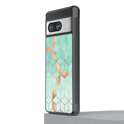 Aqua Mosaic stylish phone case for google pixel 8 | glossy glass and slim fit