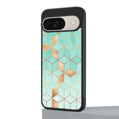 Aqua Mosaic google pixel 9 mobile cover | shockproof glass phone case