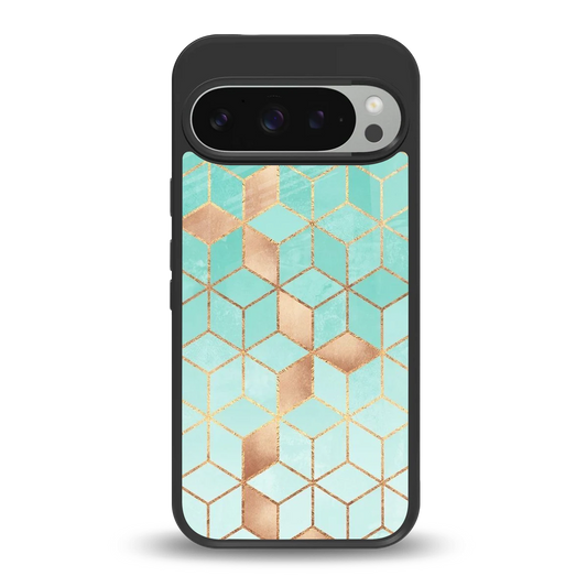 Aqua Mosaic back phone cover | glass case for google pixel 9 pro xl
