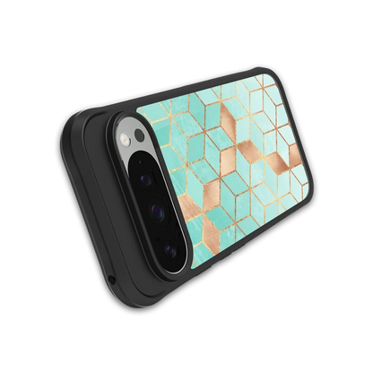 Aqua Mosaic stylish phone case for google pixel 9 pro xl | glossy glass and slim fit