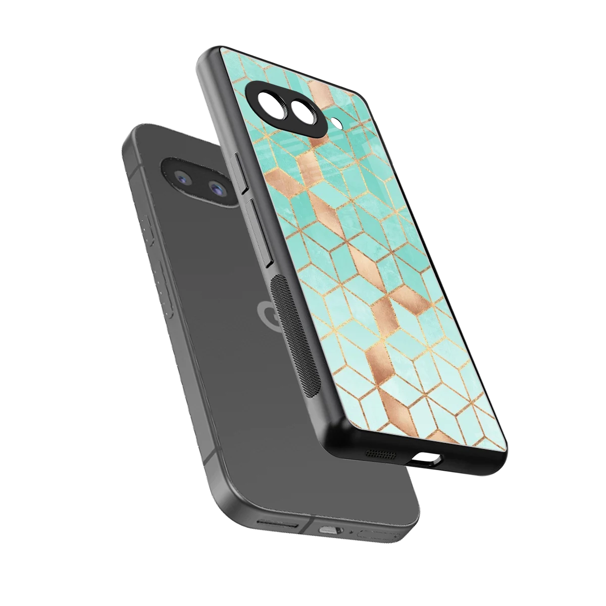 Aqua Mosaic sleek google pixel 10a cover with tempered glass back and TPU edges