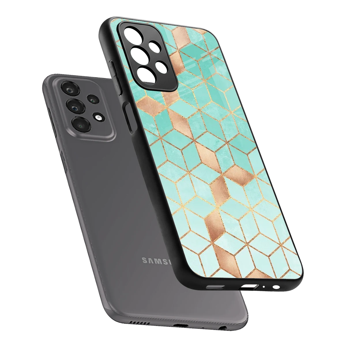 Aqua Mosaic sleek samsung galaxy a23 cover with tempered glass back and TPU edges