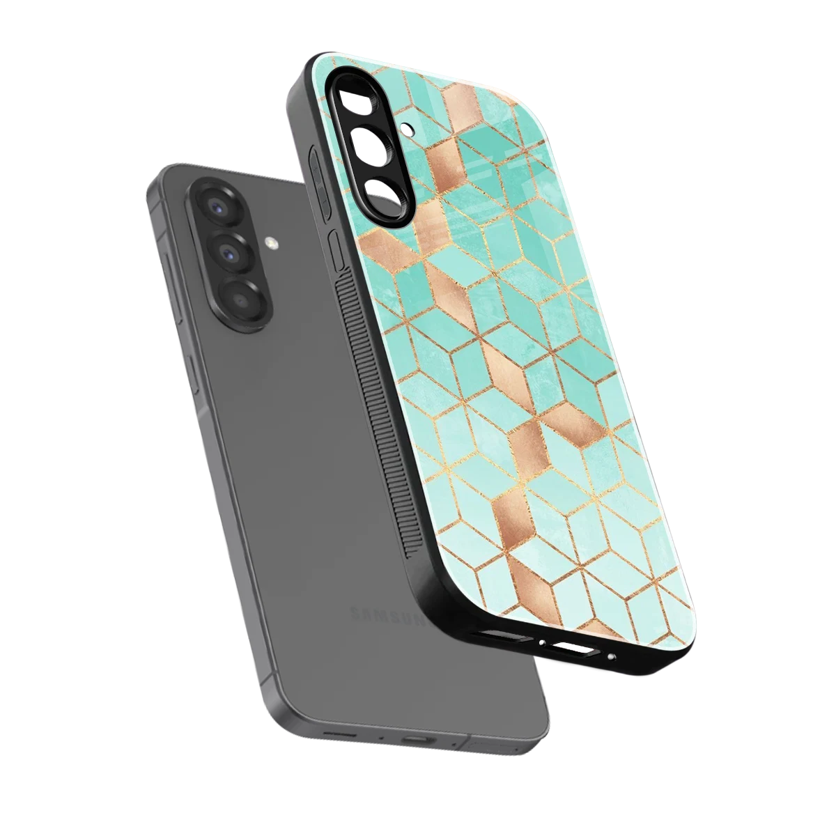 Aqua Mosaic sleek samsung galaxy a17 5g cover with tempered glass back and TPU edges