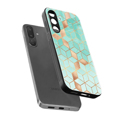 Aqua Mosaic sleek samsung galaxy m56 5g cover with tempered glass back and TPU edges