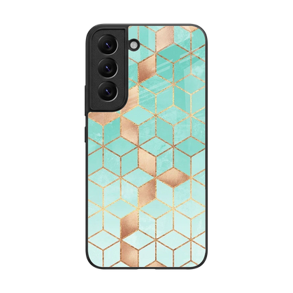 Aqua Mosaic back phone cover | glass case for samsung galaxy s22