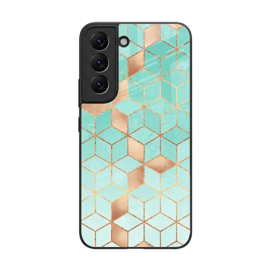 Aqua Mosaic back phone cover | glass case for samsung galaxy s22