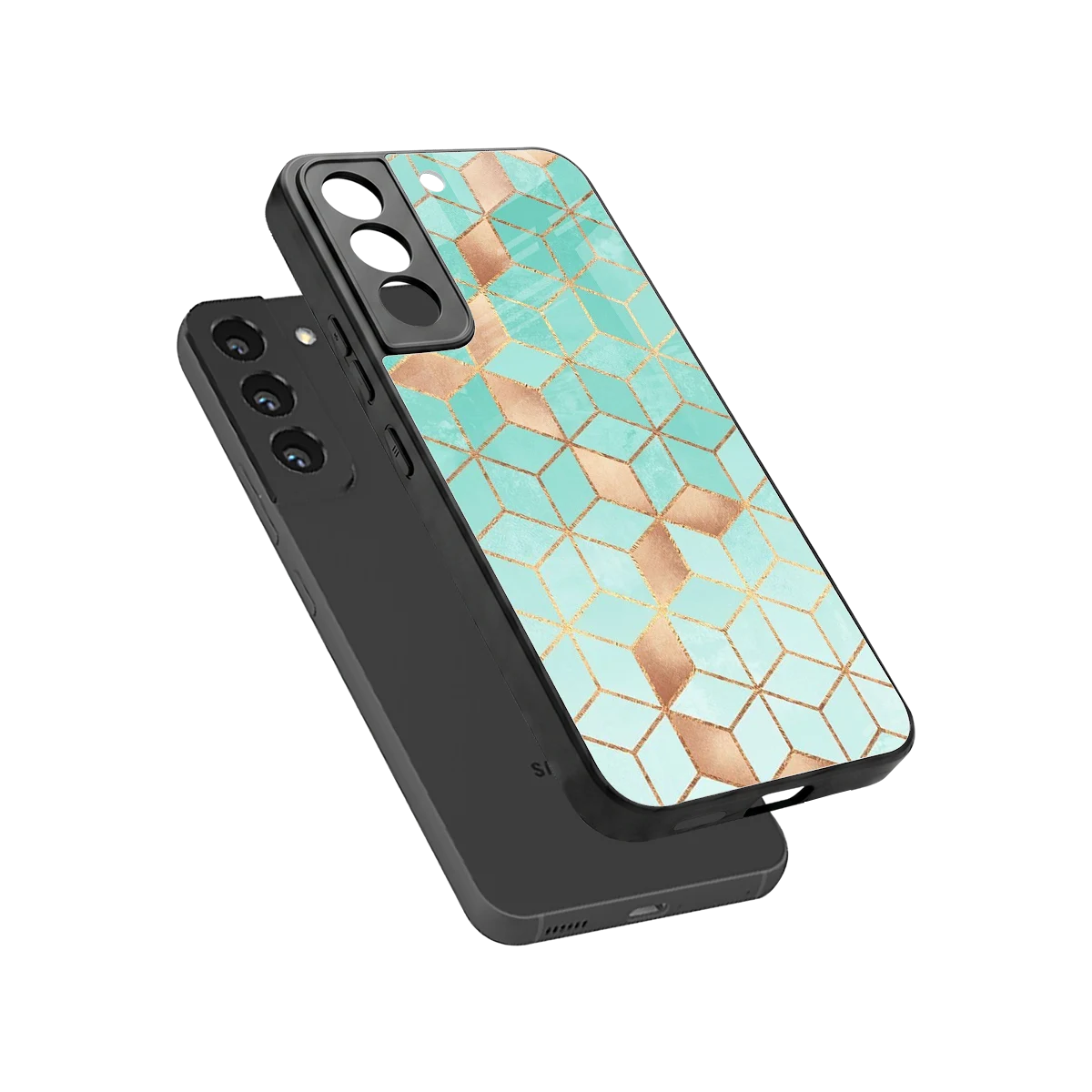 Aqua Mosaic sleek samsung galaxy s22 cover with tempered glass back and TPU edges