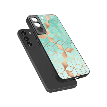 Aqua Mosaic sleek samsung galaxy s22 cover with tempered glass back and TPU edges