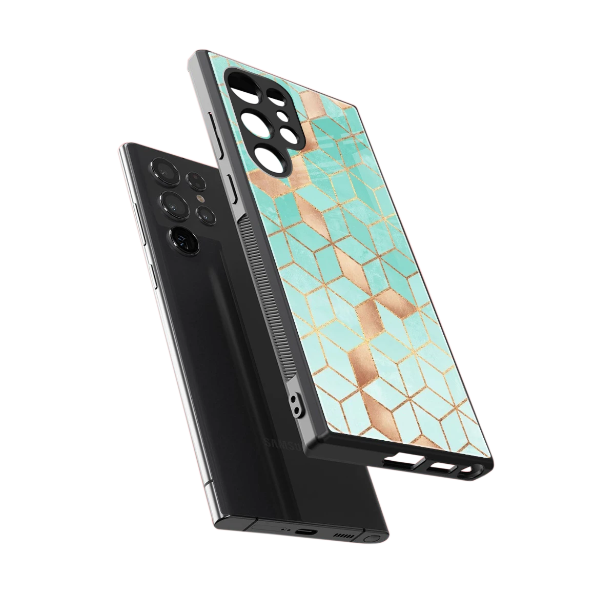 Aqua Mosaic sleek samsung galaxy s23 ultra cover with tempered glass back and TPU edges