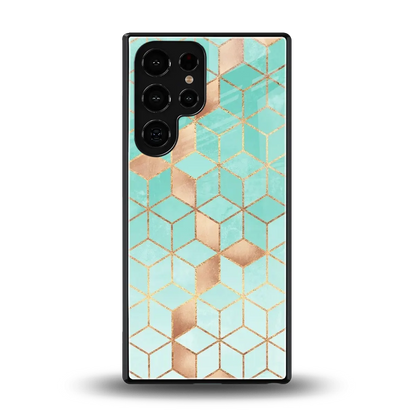 Aqua Mosaic back phone cover | glass case for samsung galaxy s25 ultra
