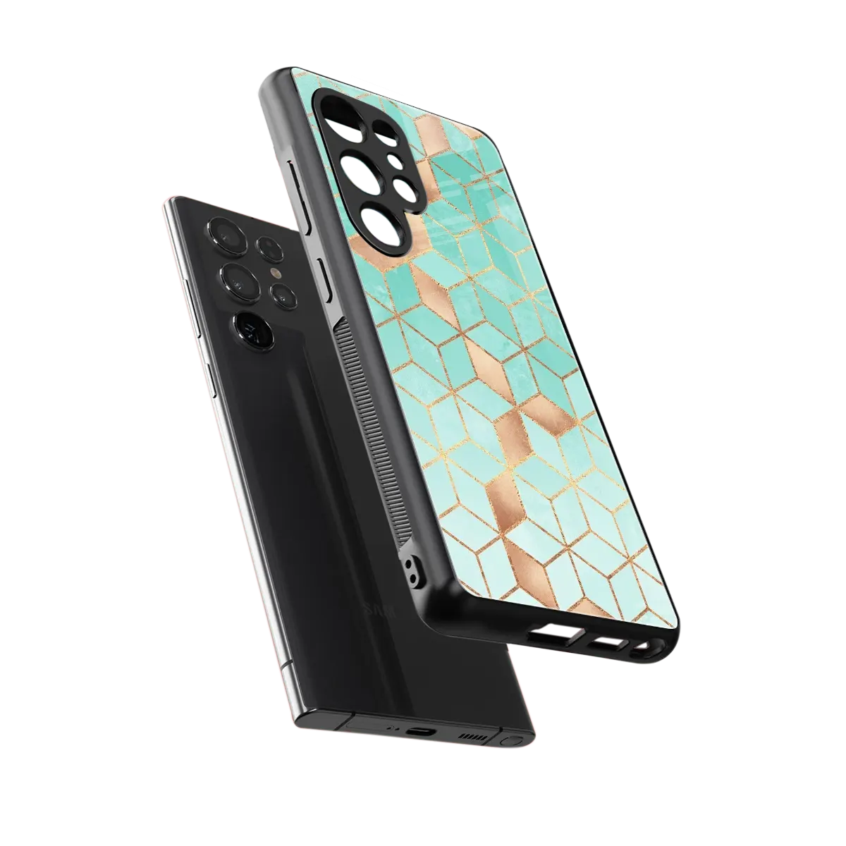 Aqua Mosaic sleek samsung galaxy s25 ultra cover with tempered glass back and TPU edges