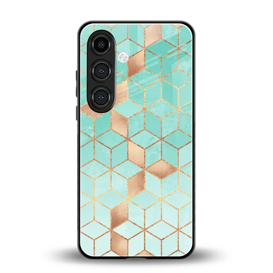 Aqua Mosaic back phone cover | glass case for samsung galaxy s23 fe