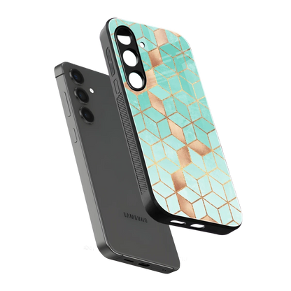 Aqua Mosaic sleek samsung galaxy s25 cover with tempered glass back and TPU edges