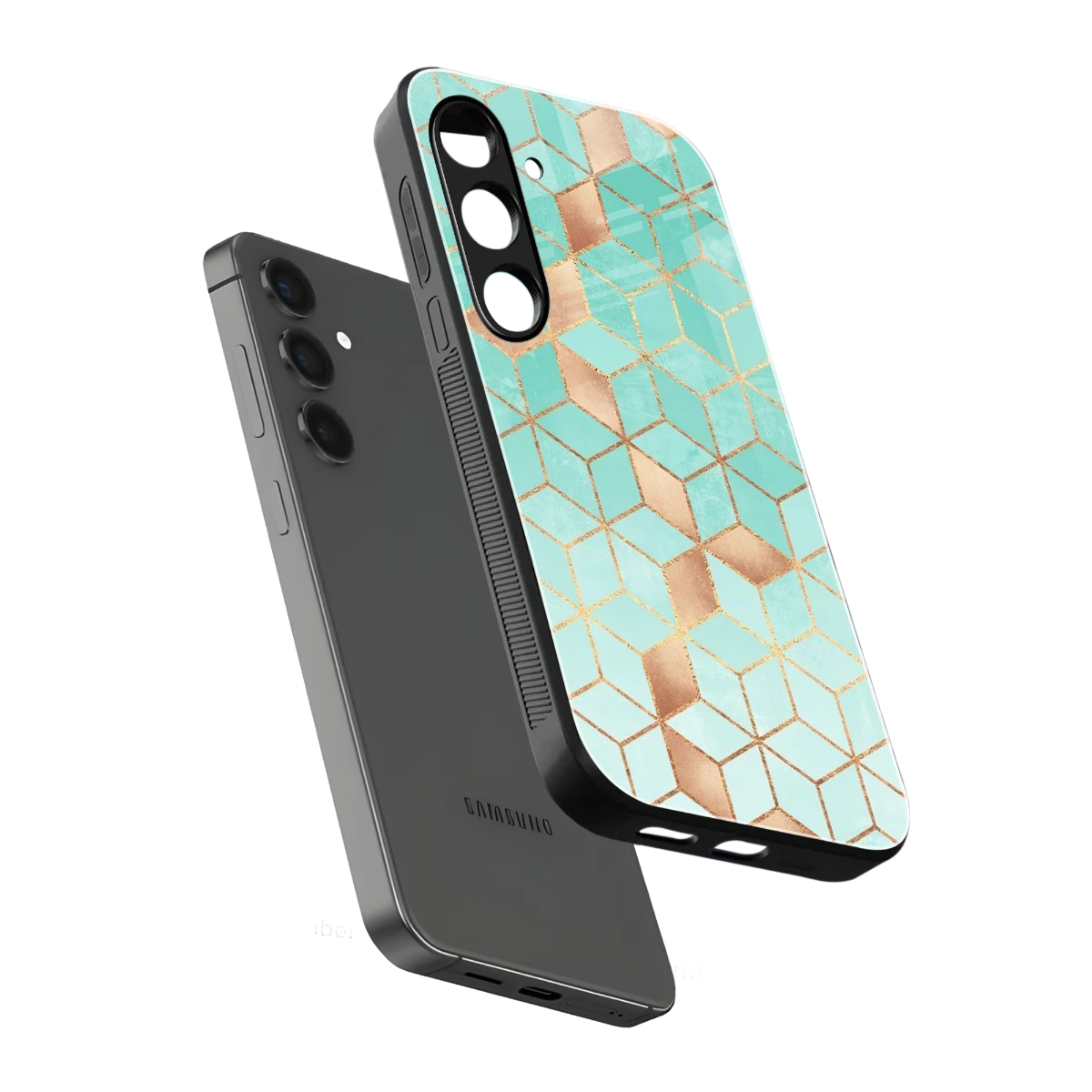 Aqua Mosaic sleek samsung galaxy s24 cover with tempered glass back and TPU edges