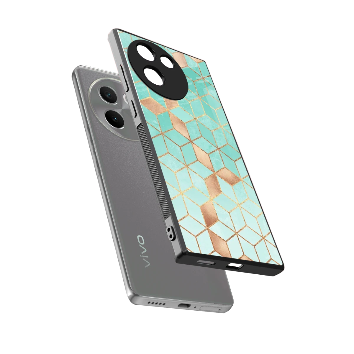 Aqua Mosaic sleek vivo v30e cover with tempered glass back and TPU edges