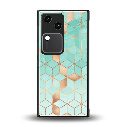 Aqua Mosaic back phone cover | glass case for vivo v30