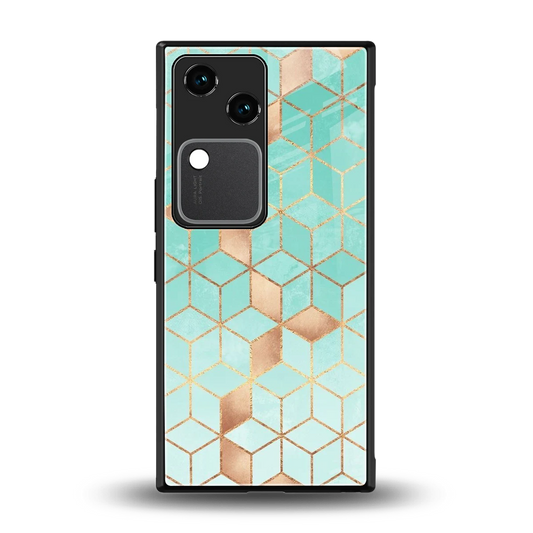 Aqua Mosaic back phone cover | glass case for vivo v30