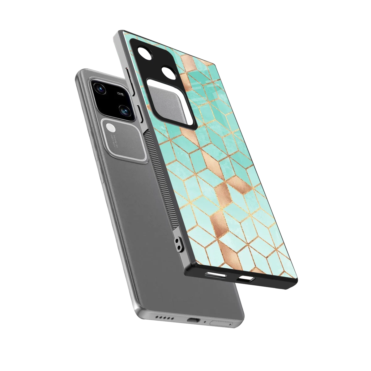 Aqua Mosaic sleek vivo v30 cover with tempered glass back and TPU edges
