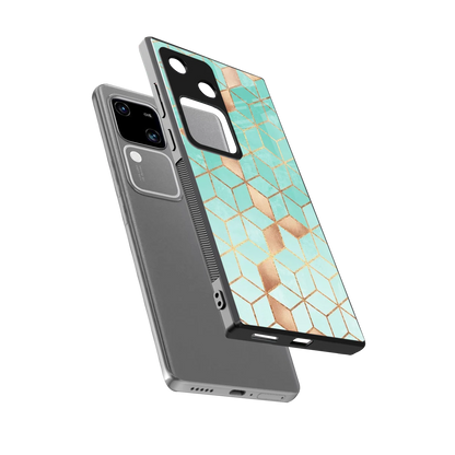 Aqua Mosaic sleek vivo v30 cover with tempered glass back and TPU edges