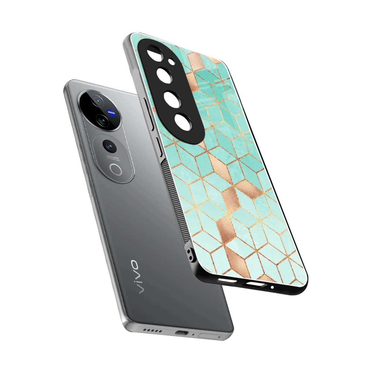 Aqua Mosaic sleek vivo v40 pro cover with tempered glass back and TPU edges