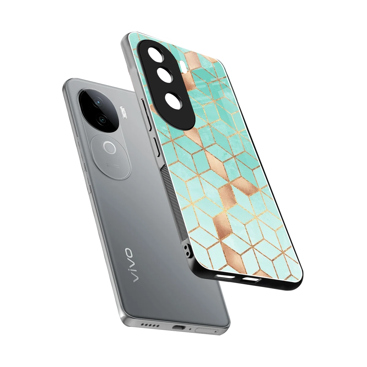 Aqua Mosaic sleek vivo v40e cover with tempered glass back and TPU edges